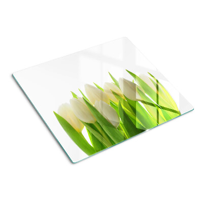 Krájecí prkénko skleněné Tulipány na pozadí zelených listů