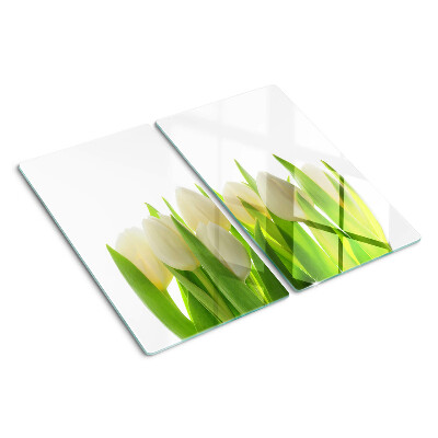 Krájecí prkénko skleněné Tulipány na pozadí zelených listů