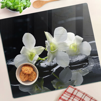 Krájecí prkénko skleněné Orchideje na černém pozadí