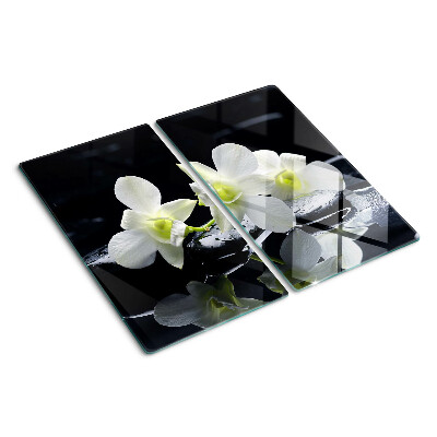 Krájecí prkénko skleněné Orchideje na černém pozadí