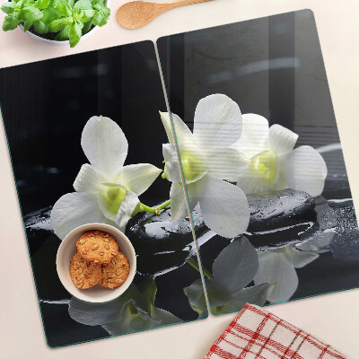 Krájecí prkénko skleněné Orchideje na černém pozadí