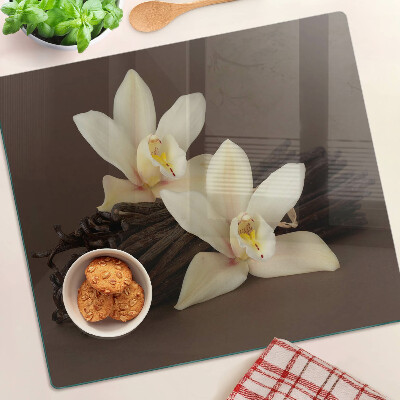 Krájecí prkénko skleněné Orchideje a vanilkové lusky