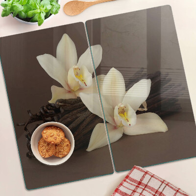 Krájecí prkénko skleněné Orchideje a vanilkové lusky