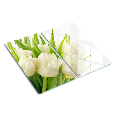 Skleněná deska do kuchyně Tulipány v kapkách vody