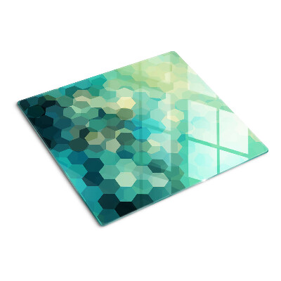 Skleněná deska do kuchyně Geometrické šestiúhelníky v odstínech modré