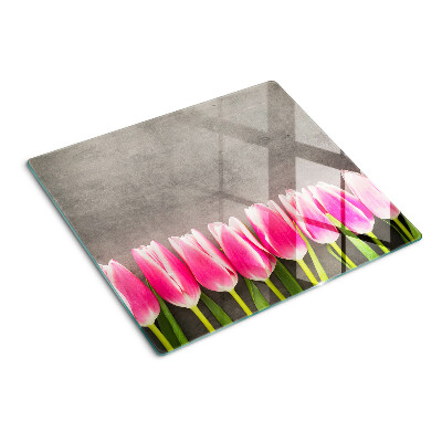 Skleněná deska do kuchyně Tulipány na šedém pozadí