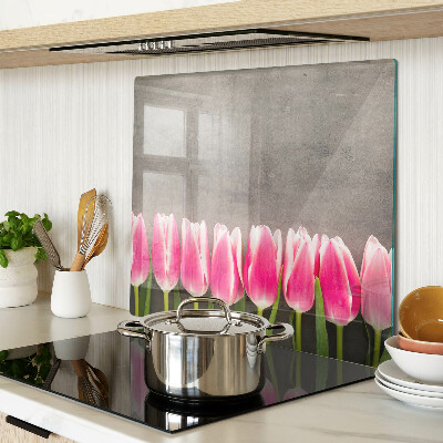 Skleněná deska do kuchyně Tulipány na šedém pozadí