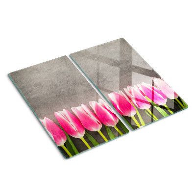 Skleněná deska do kuchyně Tulipány na šedém pozadí