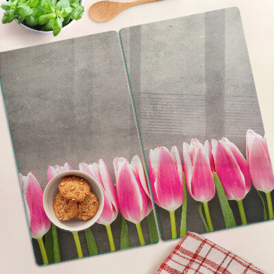 Skleněná deska do kuchyně Tulipány na šedém pozadí