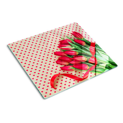 Skleněná krájecí deska Tulipány se srdíčky a stuhou