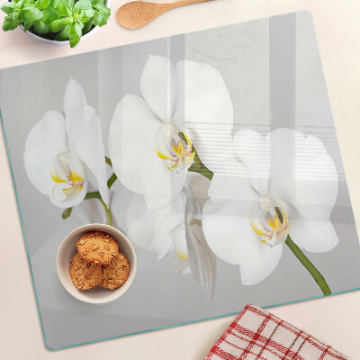 Krájecí prkénko skleněné Orchideje na zrcadlovém pozadí