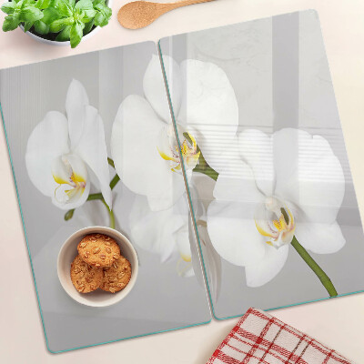Krájecí prkénko skleněné Orchideje na zrcadlovém pozadí