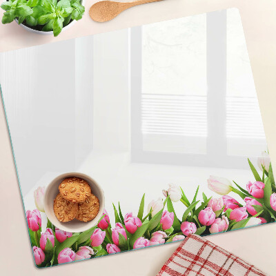 Skleněná krájecí deska Tulipány v pastelových barvách