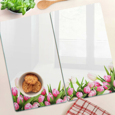Skleněná krájecí deska Tulipány v pastelových barvách