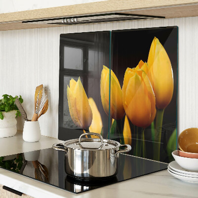 Krájecí prkénko skleněné Žluté tulipány na černém pozadí