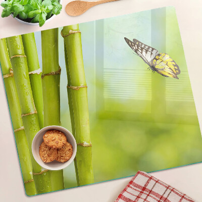 Skleněná krájecí deska Bambusový a motýlí design