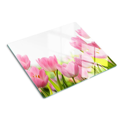 Krájecí prkénko skleněné Růžové tulipány v zahradě