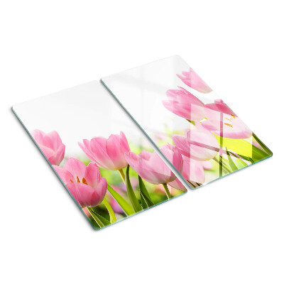Krájecí prkénko skleněné Růžové tulipány v zahradě