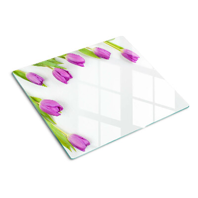 Skleněná deska do kuchyně Tulipány na bílém pozadí