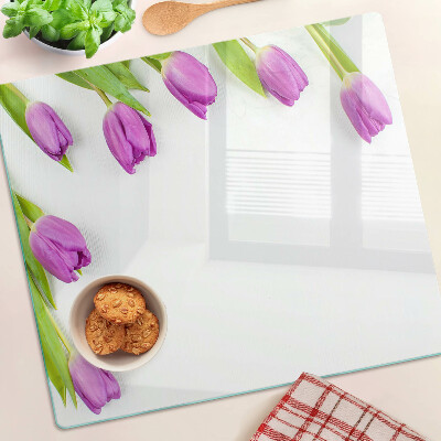 Skleněná deska do kuchyně Tulipány na bílém pozadí