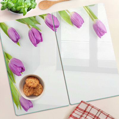 Skleněná deska do kuchyně Tulipány na bílém pozadí