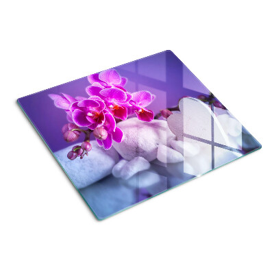 Skleněná deska do kuchyně Orchideje na kamenech