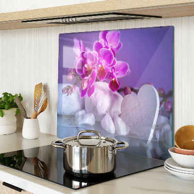 Skleněná deska do kuchyně Orchideje na kamenech