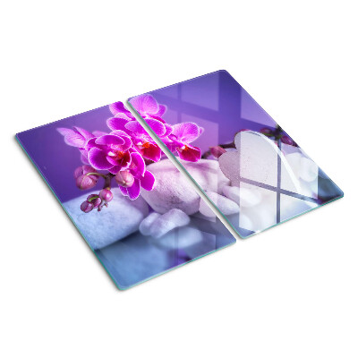 Skleněná deska do kuchyně Orchideje na kamenech