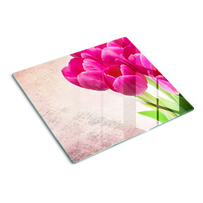 Skleněná krájecí deska Tulipánové květy na růžovém pozadí