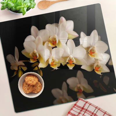 Krájecí prkénko skleněné Orchideje na černém pozadí