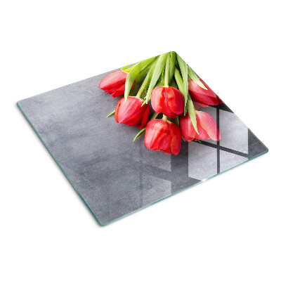 Skleněná deska do kuchyně Tulipány na šedém pozadí