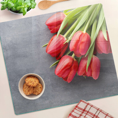 Skleněná deska do kuchyně Tulipány na šedém pozadí
