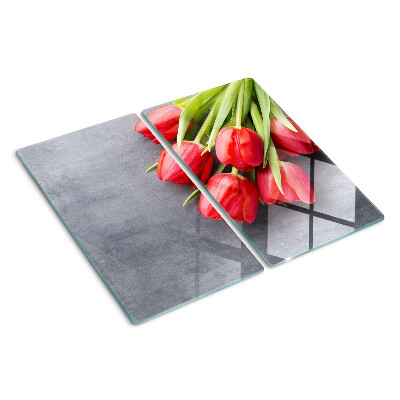 Skleněná deska do kuchyně Tulipány na šedém pozadí