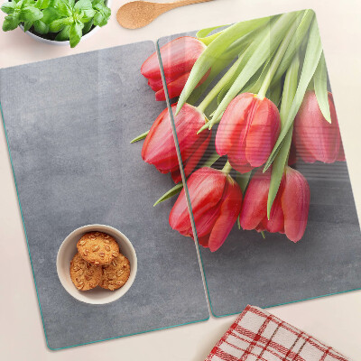 Skleněná deska do kuchyně Tulipány na šedém pozadí