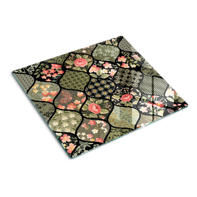 Krájecí prkénko skleněné Květinový patchwork s geometrickými vzory