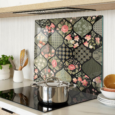 Krájecí prkénko skleněné Květinový patchwork s geometrickými vzory