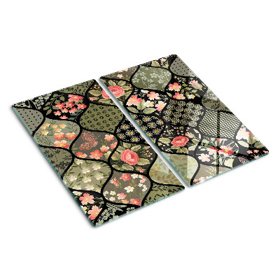 Krájecí prkénko skleněné Květinový patchwork s geometrickými vzory