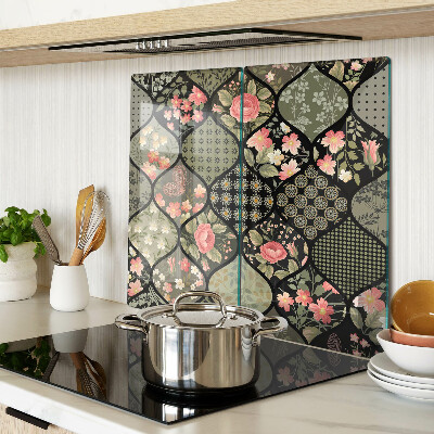 Krájecí prkénko skleněné Květinový patchwork s geometrickými vzory
