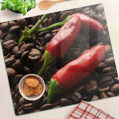 Skleněná krájecí deska Káva a chilli papričky