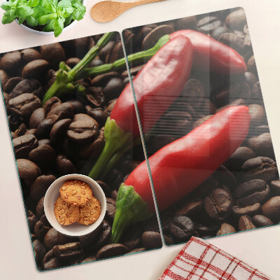 Skleněná krájecí deska Káva a chilli papričky
