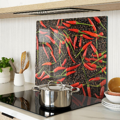 Skleněná deska do kuchyně Chilli papričky na černém pepři