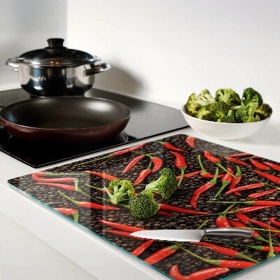 Skleněná deska do kuchyně Chilli papričky na černém pepři