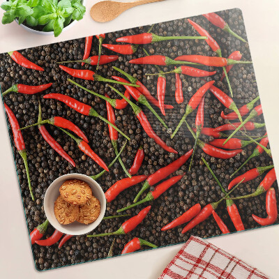 Skleněná deska do kuchyně Chilli papričky na černém pepři