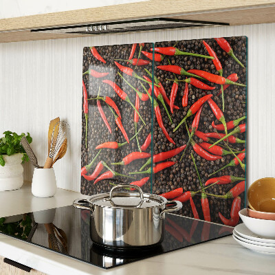 Skleněná deska do kuchyně Chilli papričky na černém pepři
