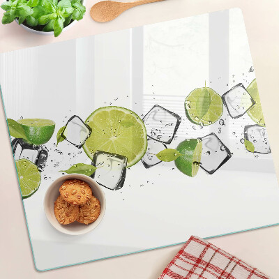 Skleněná krájecí deska Citrony s ledem ve vodě
