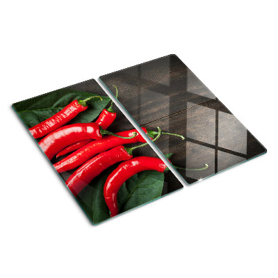 Skleněná deska do kuchyně Chilli papričky na dřevěném pozadí