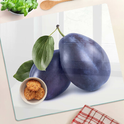 Krájecí prkénko skleněné Švestky s listy