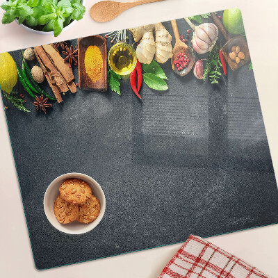Skleněná krájecí deska Kuchyňské koření a ingredience