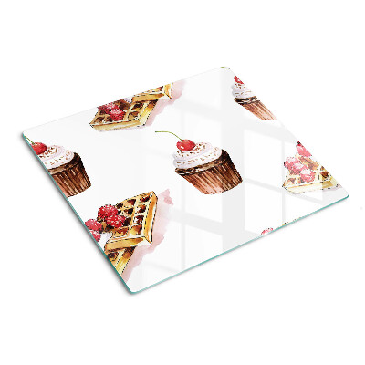 Krájecí prkénko skleněné Vafle a cupcakes s třešněmi