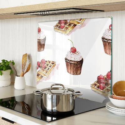 Krájecí prkénko skleněné Vafle a cupcakes s třešněmi